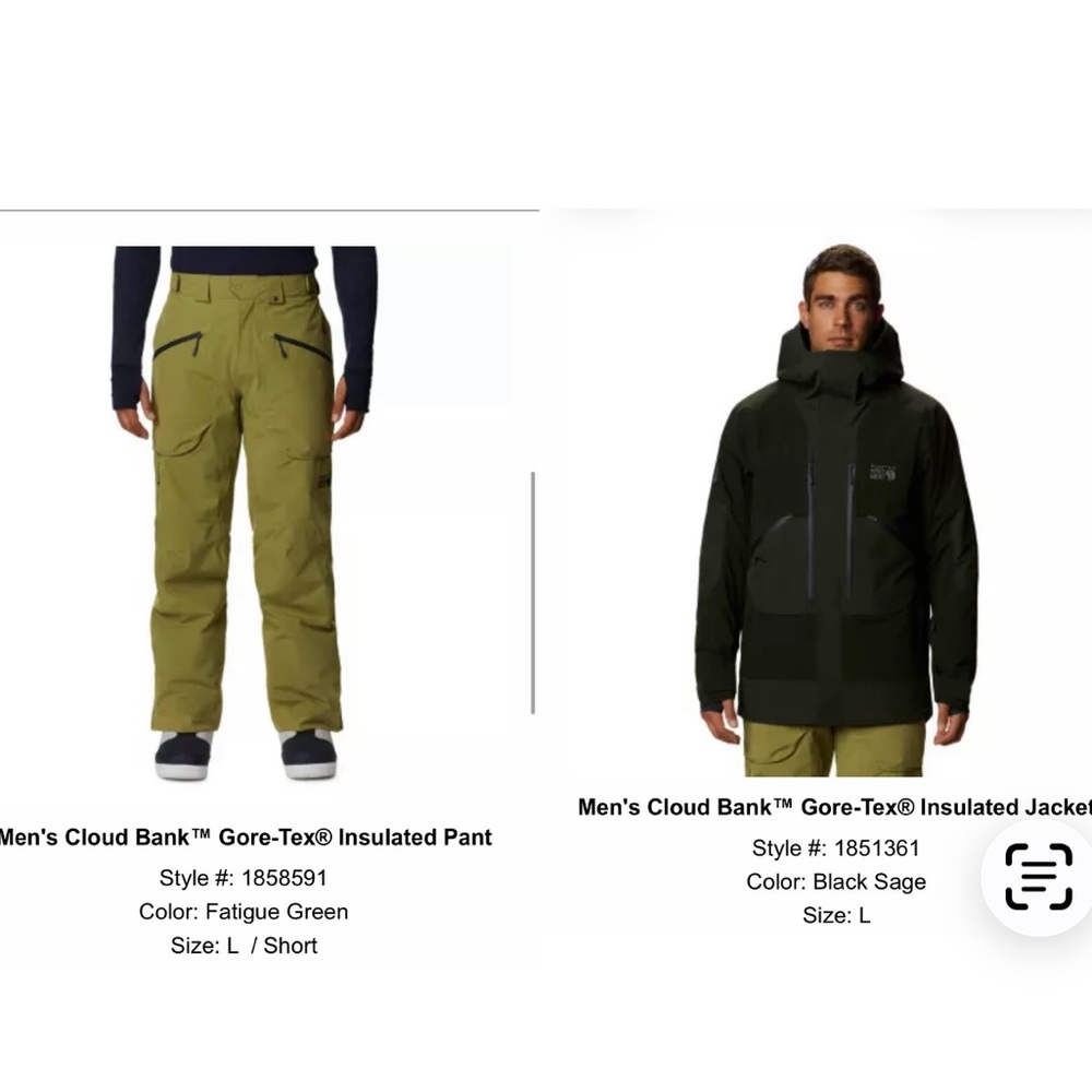 Mountain Hardwear Cloud Bank Insulated Jacket (sz L) and Pants (sz L short)